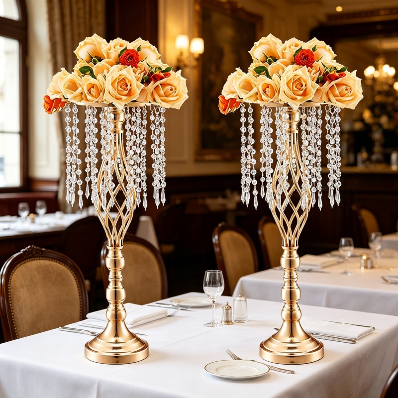 Elegant Tall Gold Crystal Flow - Florist Supply Vases recension och pris
