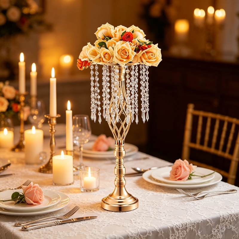 Elegant Tall Gold Crystal Flow - Florist Supply Vases recension och pris